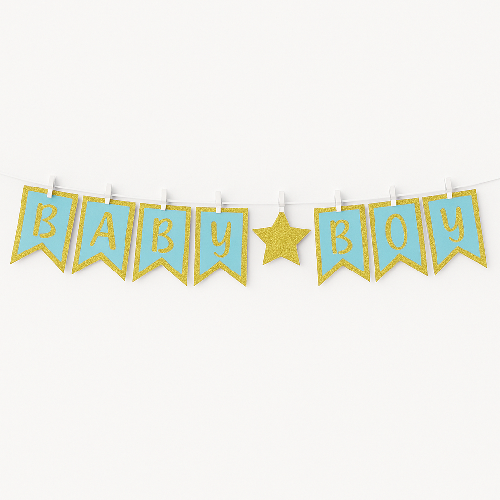 "Baby Boy" Glitter Clothespin Pennant Banner