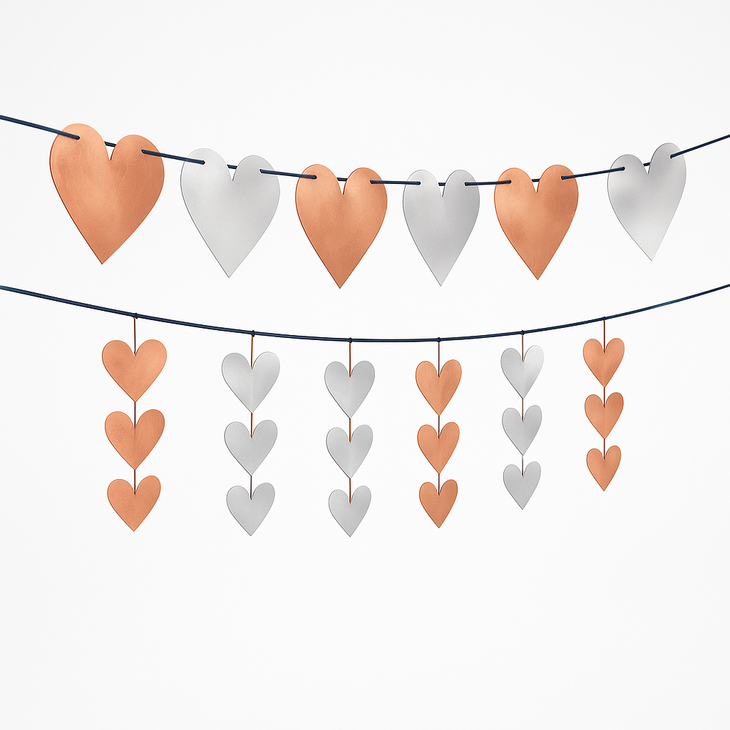 Elegant Rose Gold & Silver Heart Garland Banners - 2 Pack