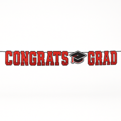 "Congrats Grad" Red Letter Banner with Graduation Cap, 12-ft