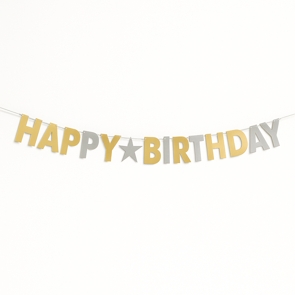 Metallic Gold and Silver "Happy Birthday" Letter Banner