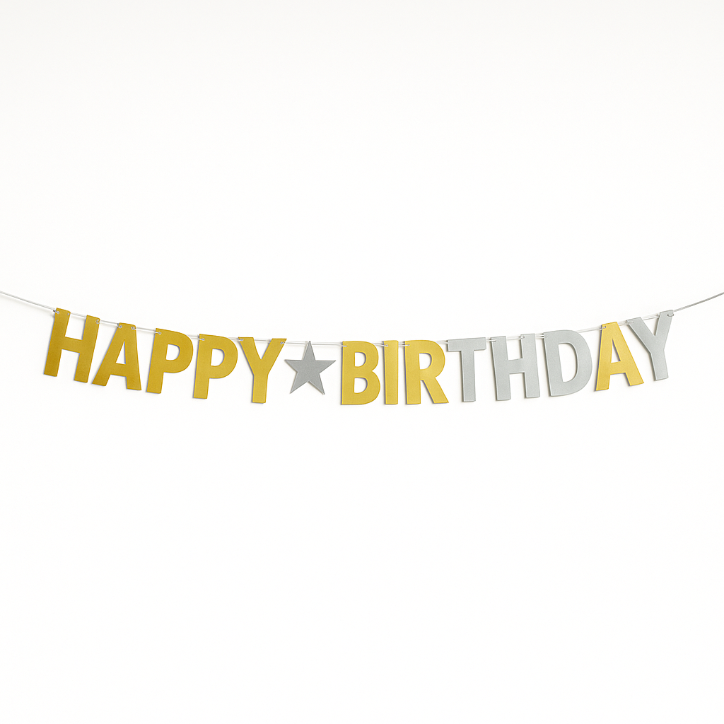 Giant Metallic Gold and Silver "Happy Birthday" Banner