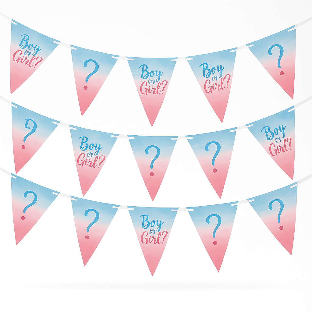 "Boy or Girl?" Gender Reveal Pennant Banner - 15 ft, 24 Pack