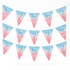 "Boy or Girl?" Gender Reveal Pennant Banner - 15 ft, 24 Pack
