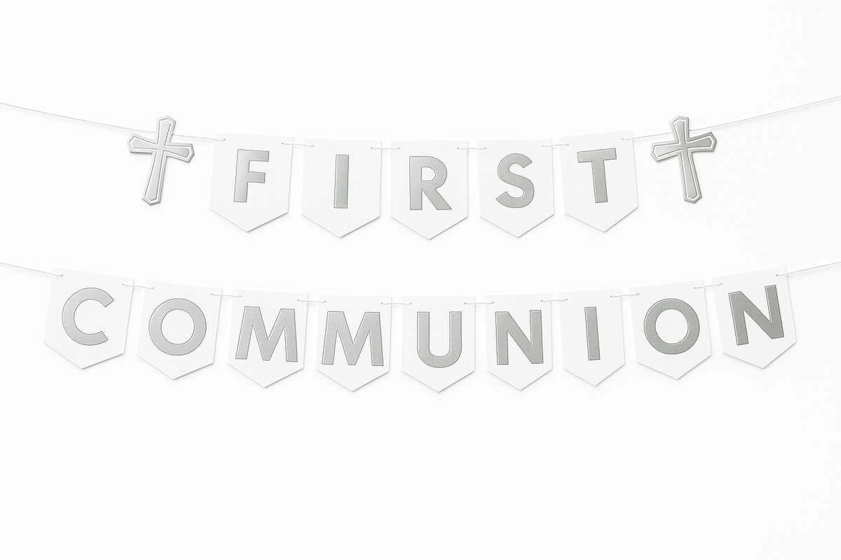 Elegant Silver First Communion Banner Set