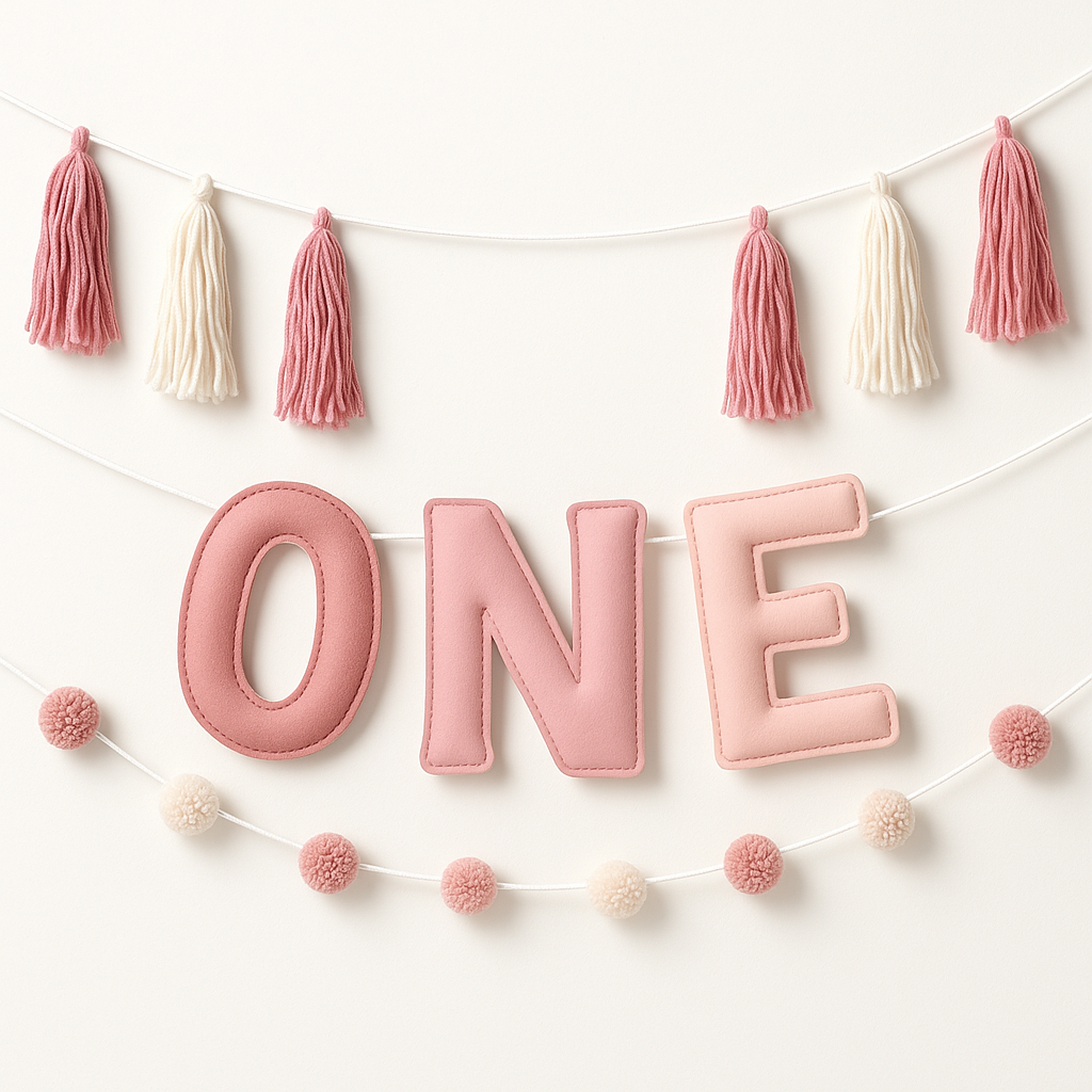 Pink Felt "ONE" Banner for Baby's First Birthday