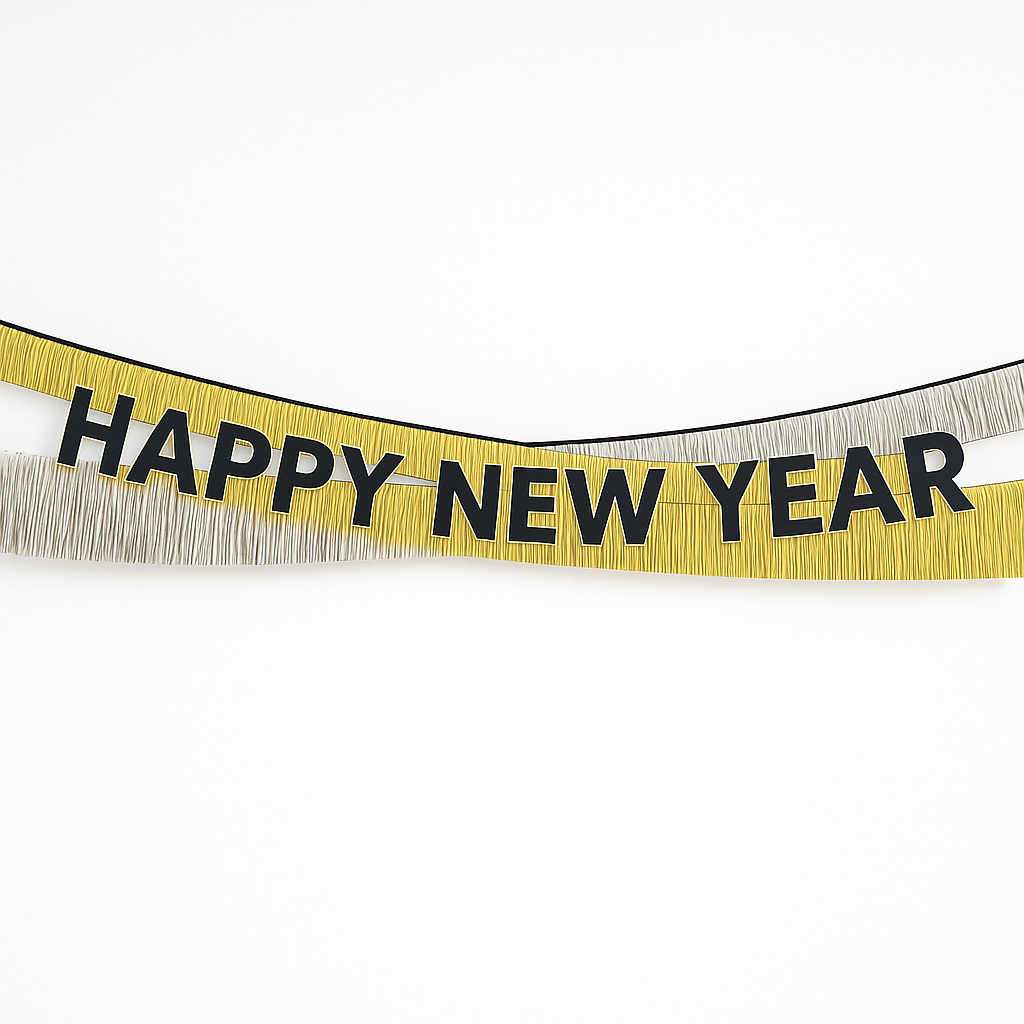 "Happy New Year" Tinsel Garland Banner Kit, 3-Piece Set