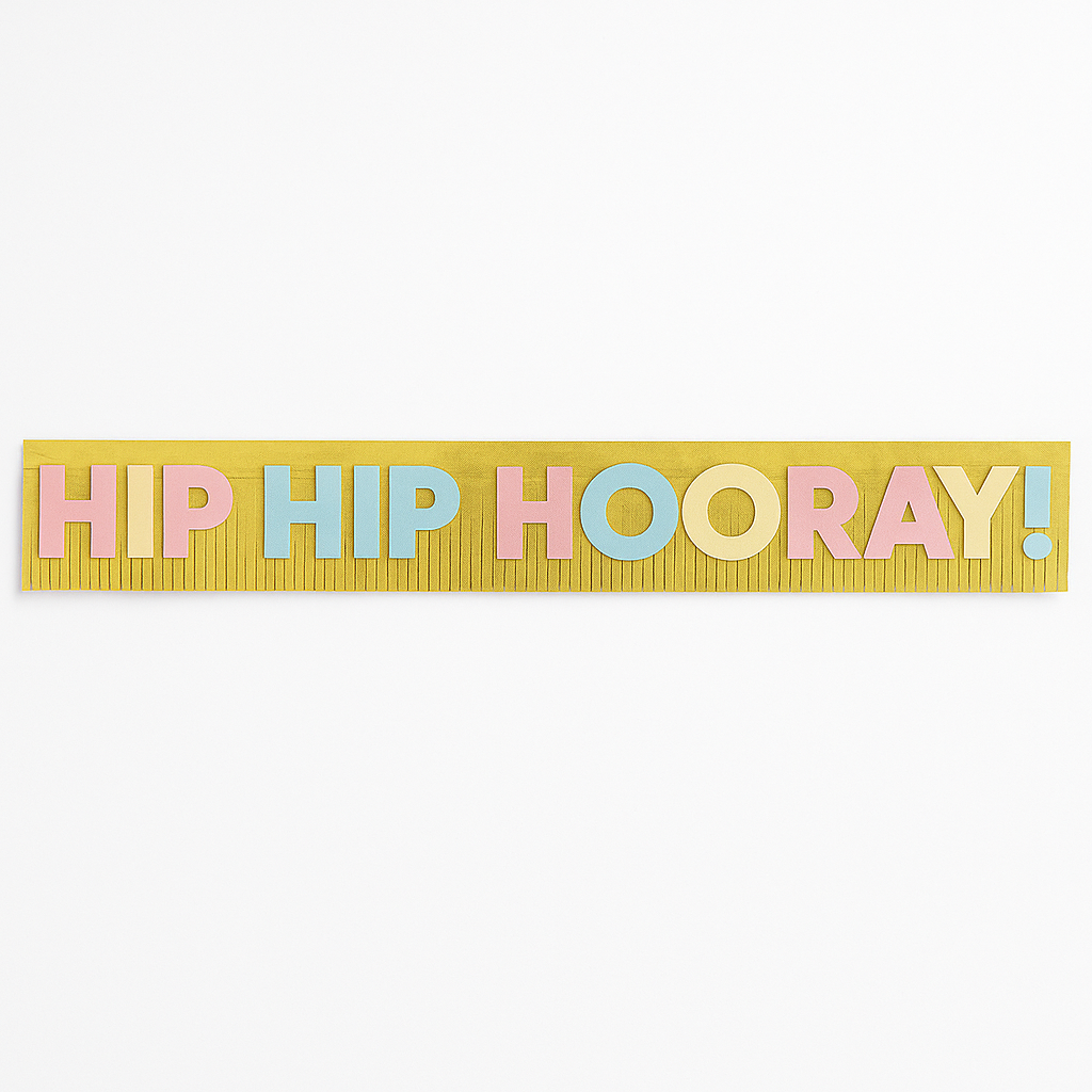 "Hip Hip Hooray" Glitter Fringe Birthday Banner, Gold, 10-ft