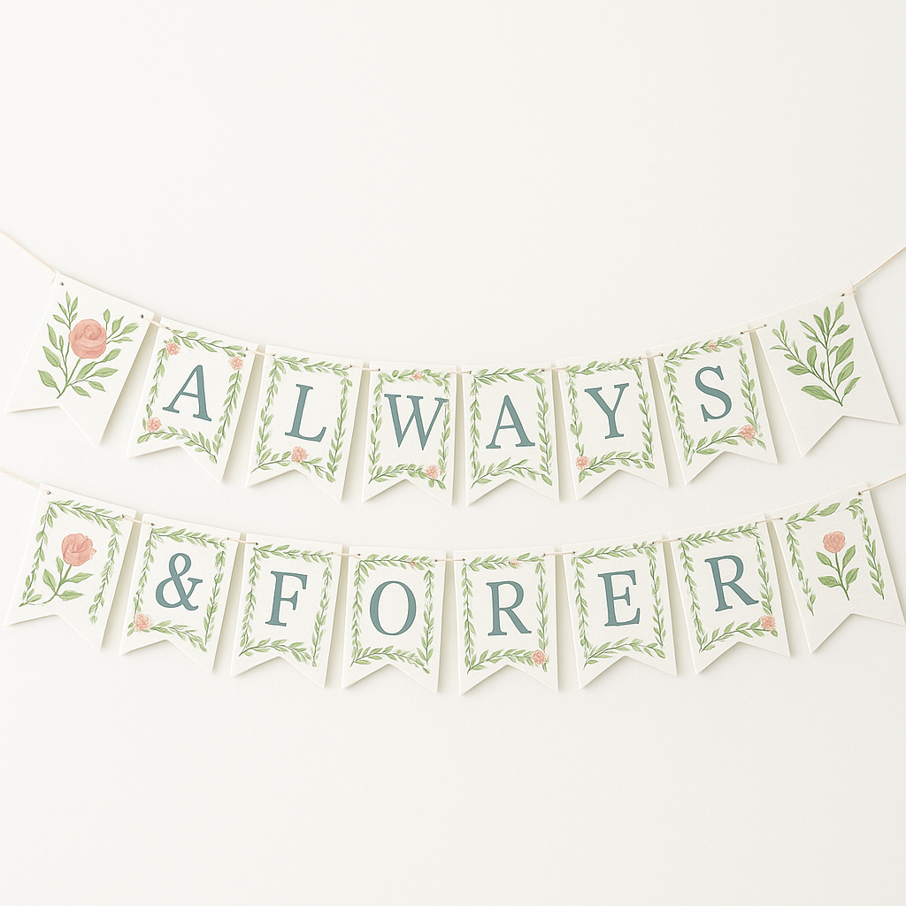 "Always & Forever" Floral Pennant Banner for Weddings