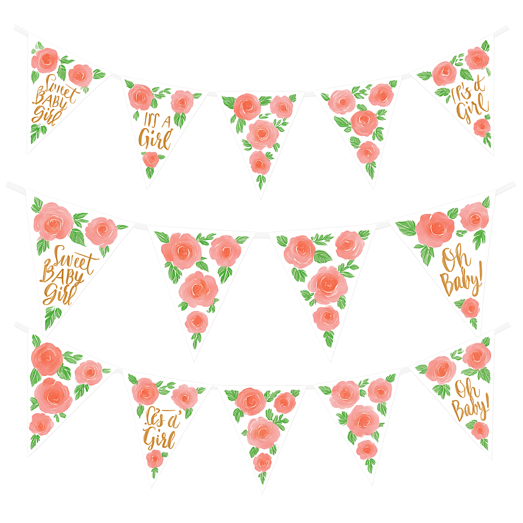 Floral Baby Shower Pennant Banner - "It's a Girl!" Decorations
