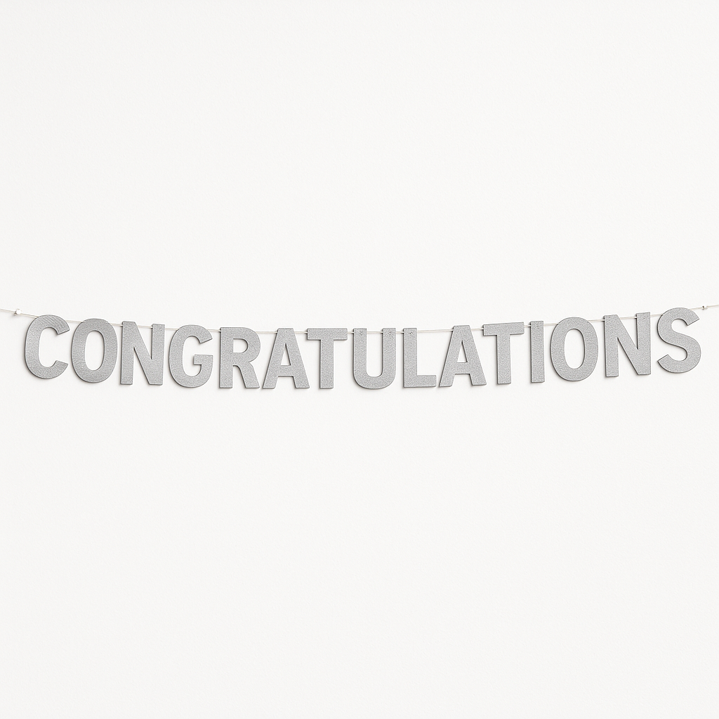 Elegant Silver "Congratulations" Letter Banner Decoration