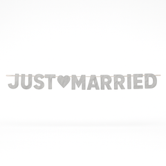 Elegant Silver "Just Married" Letter Banner with Heart Cutout