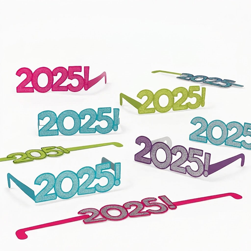 Glittery "2025" New Year's Eve Glasses Multipack - Multi-Color, 8-Pack