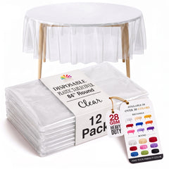 Round Clear Plastic Table Covers | 12 Pack | 84 in.