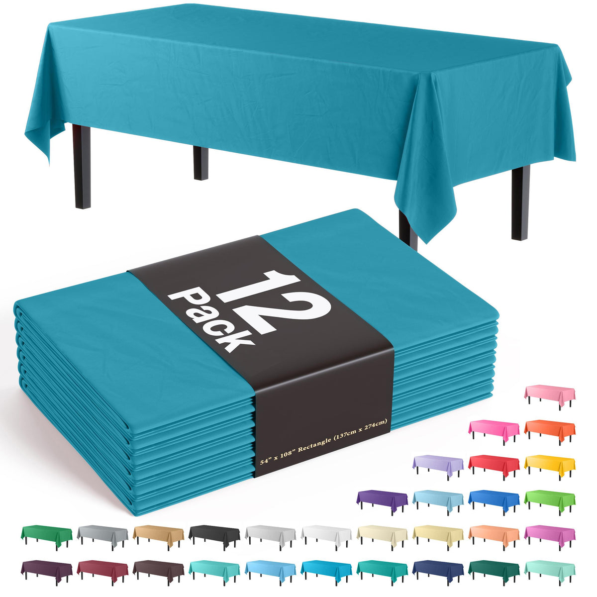 Turquoise Plastic Table Covers | 12 Pack - 54 In. x 108 In.