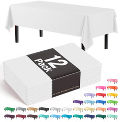 White Plastic Table Covers | 12 Pack - 54 In. x 108 In.