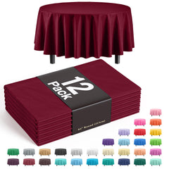 Premium Round Burgundy Plastic Table Covers | 12 Pack