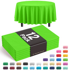 Premium Round Lime Green Plastic Table Covers | 12 Pack - 84 in.