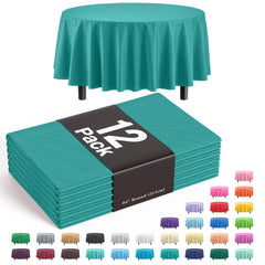 Premium Round Teal Plastic Table Covers | 12 Pack