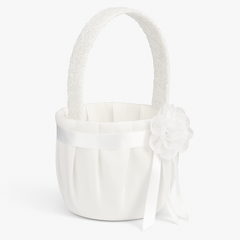 Elegant White Sequin Flower Girl Basket for Weddings
