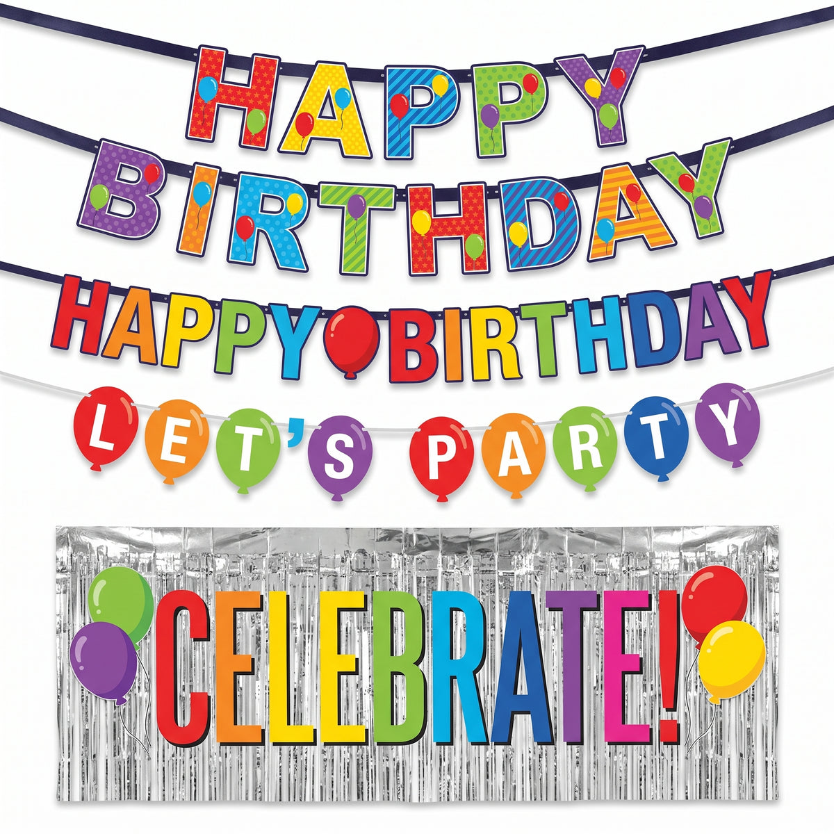 Colorful "Happy Birthday" Balloon Banner Set - 4 Pack