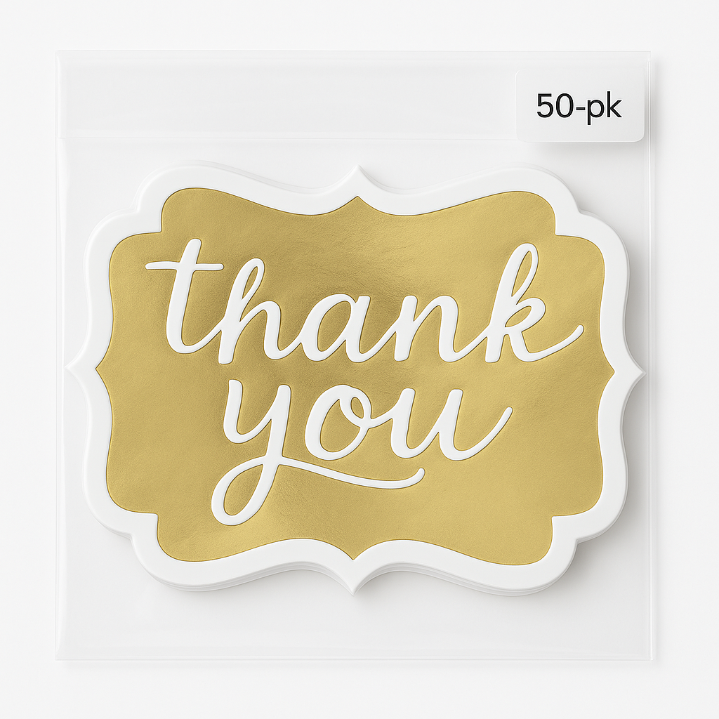Elegant Gold "Thank You" Stickers - 50 Pack