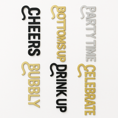 New Year's Eve Champagne Glass Charm Set, Black/Silver/Gold, 6-Pack