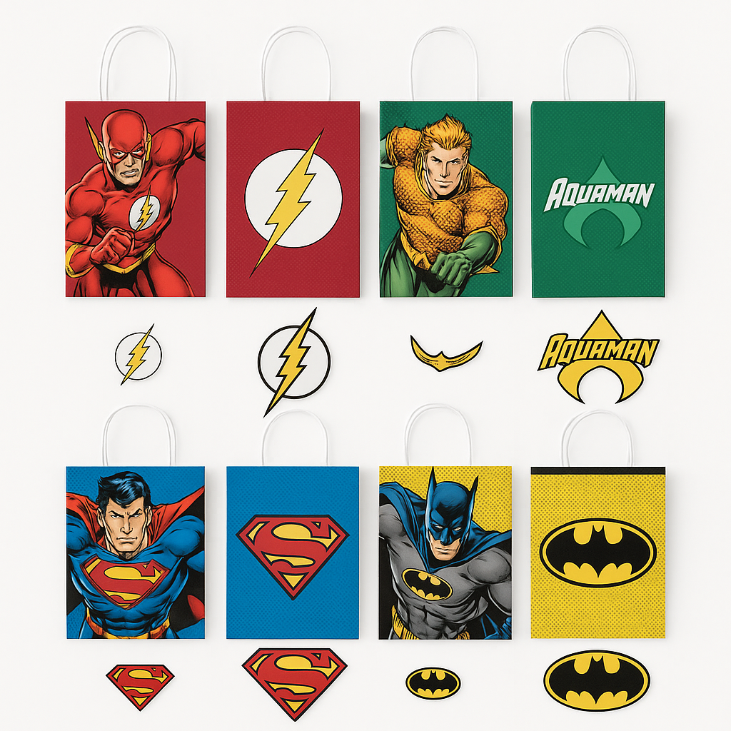 Justice League Heroes Unite Customizable Kraft Gift Bags - 8 Pack