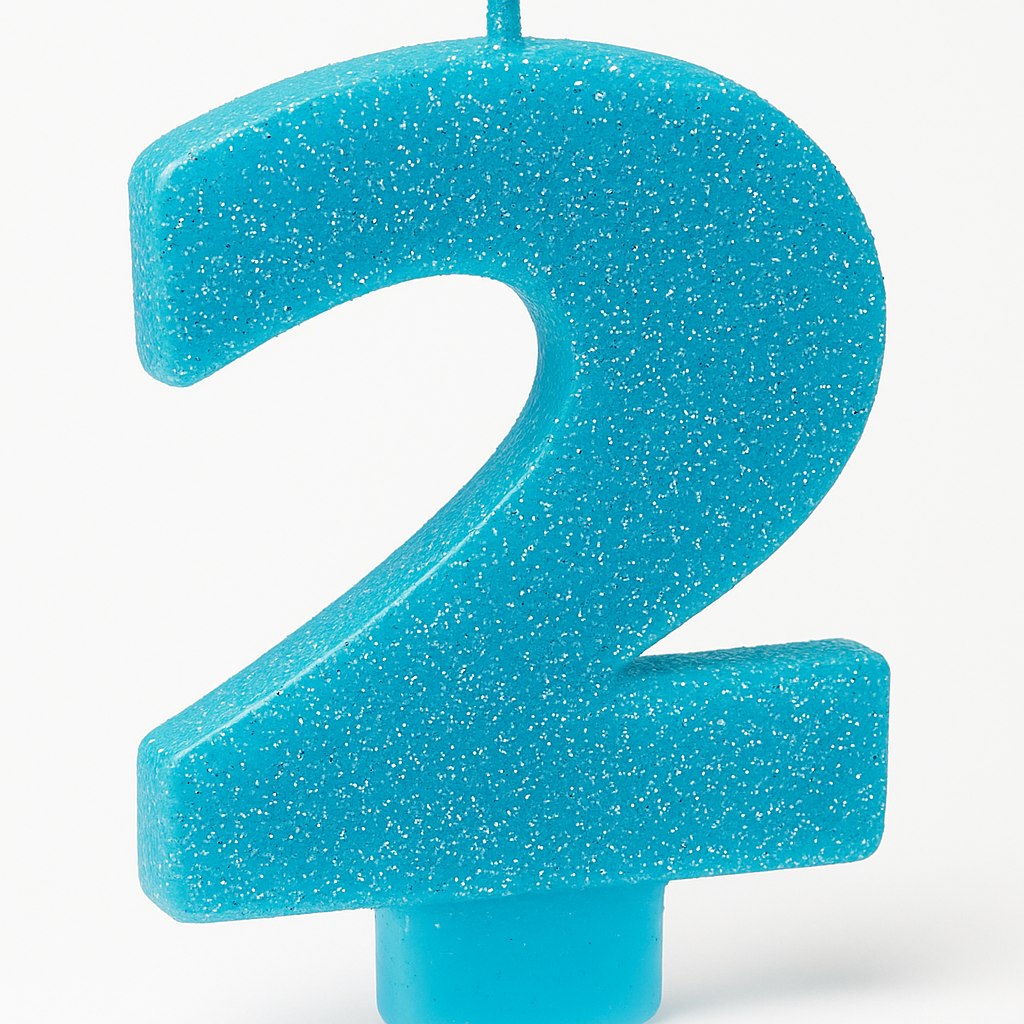 Caribbean Blue Glitter Number 2 Birthday Candle