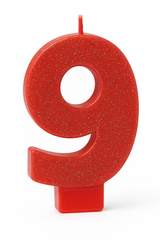 Red Glitter Number 9 Candle - Perfect for Birthdays
