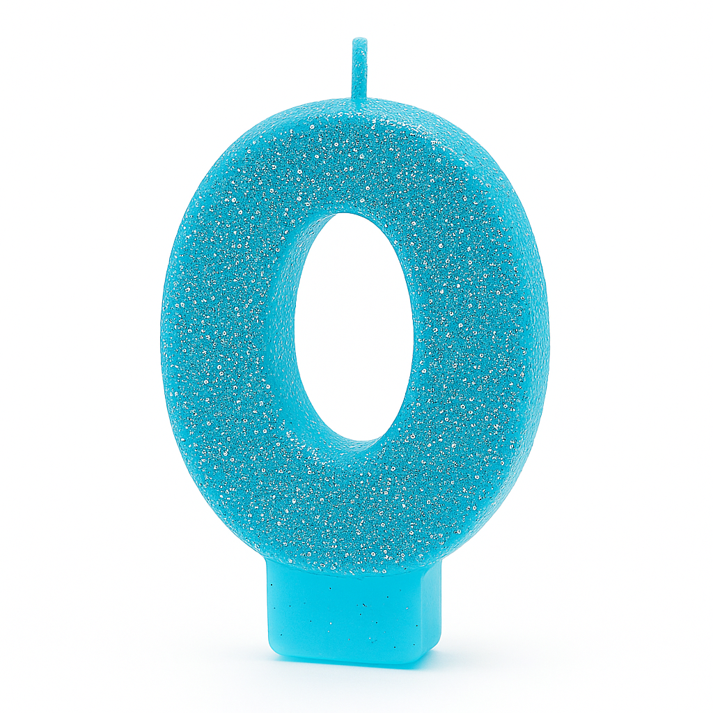 Caribbean Blue Glitter Number "0" Birthday Candle