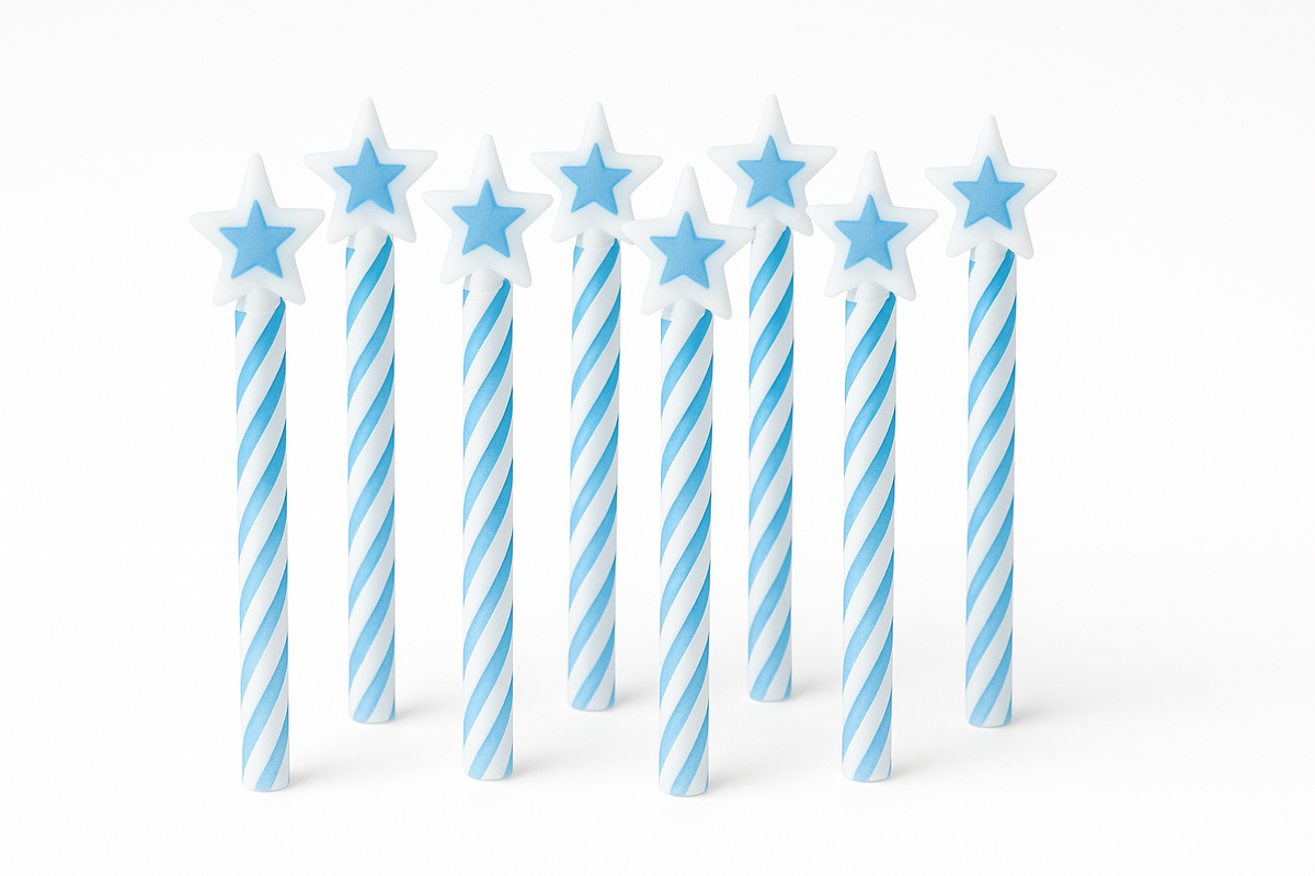 Blue Spiral Birthday Candles with Star Toppers
