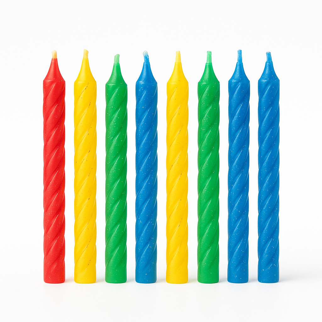 Large Glitter Spiral Birthday Candles - Primary Colors