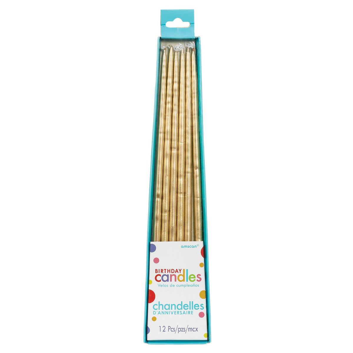 Gold Thin Taper Birthday Candles, 10-Inch, 12-Pack
