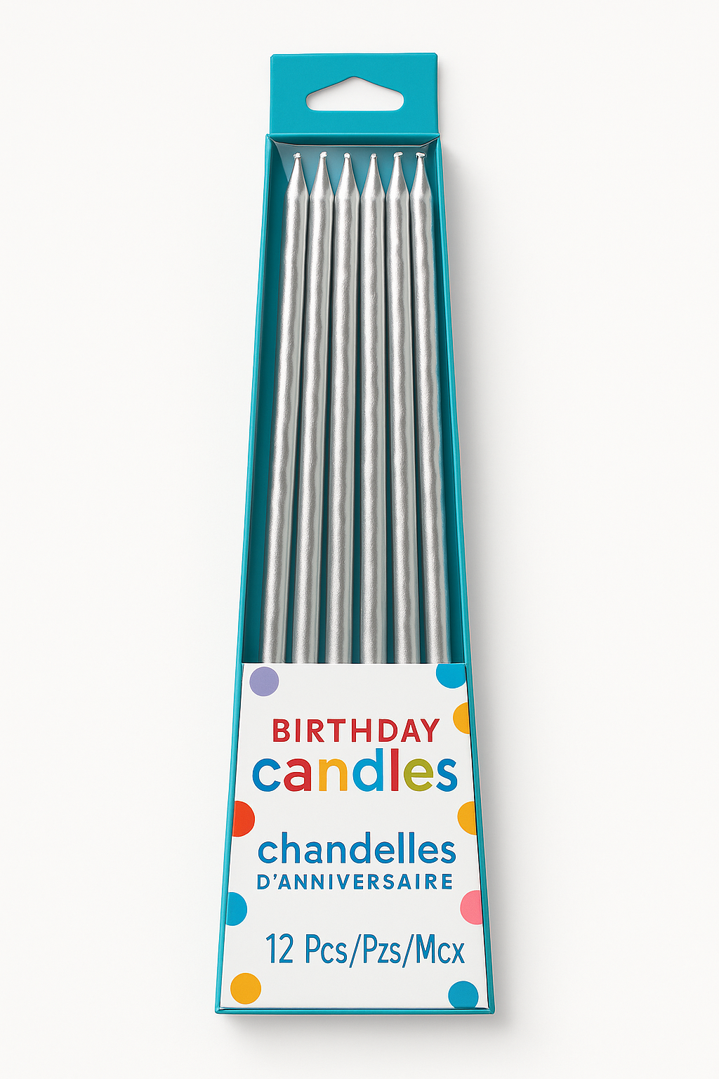 Silver Thin Taper Birthday Candles - 12 Pack