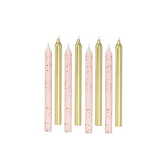 Gold & Pink Glitter Birthday Candles - 12 Pack