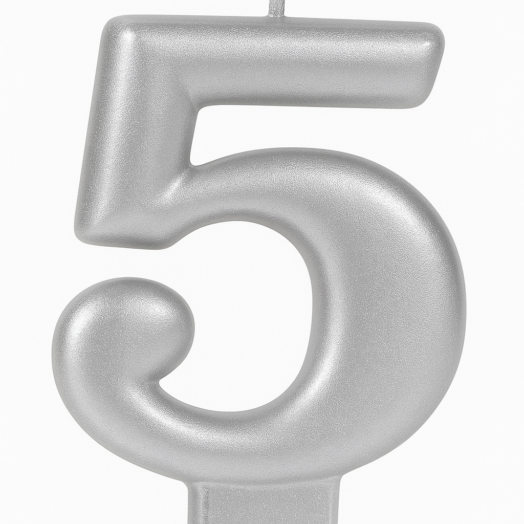 Silver Number 5 Metallic Birthday Candle