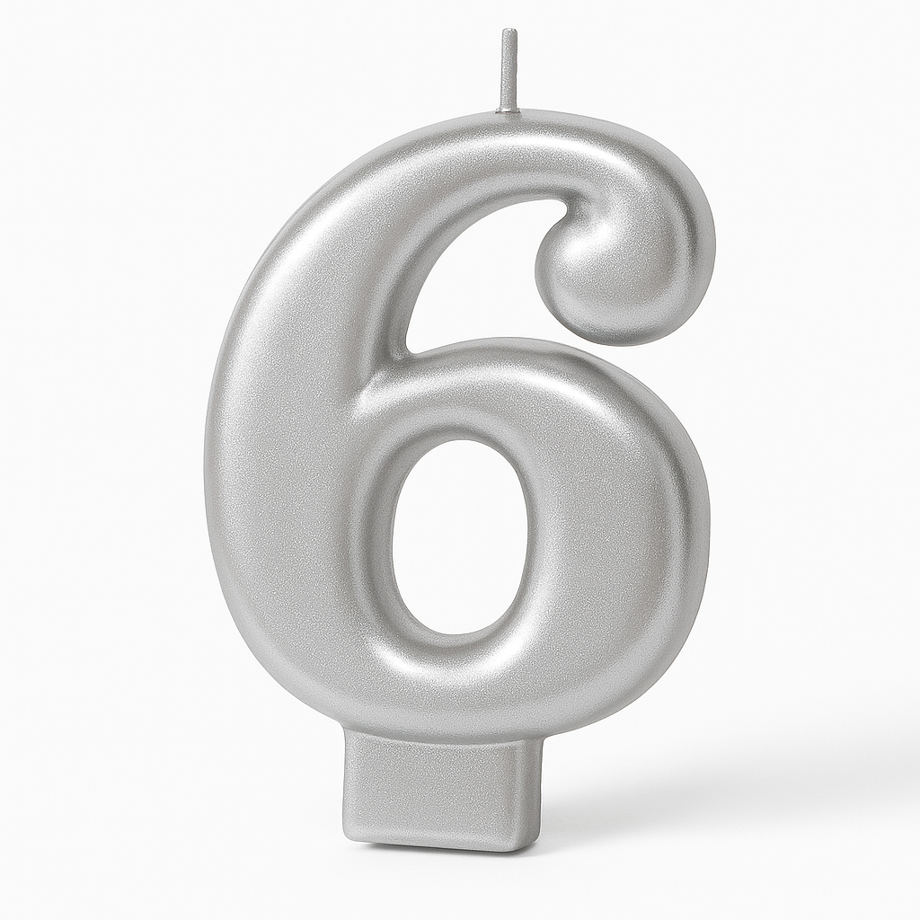 Silver Number 6 Metallic Birthday Candle