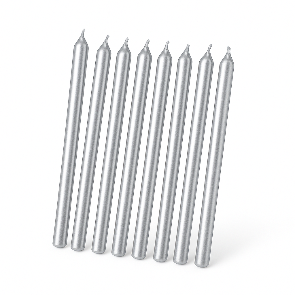 Elegant Silver Tall Birthday Candles, 5-Inch, 12-Pack