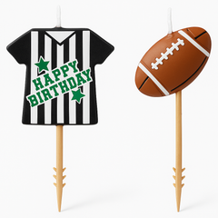 Football Birthday Candle Picks - Referee Jersey & Football Design, 2-Pack