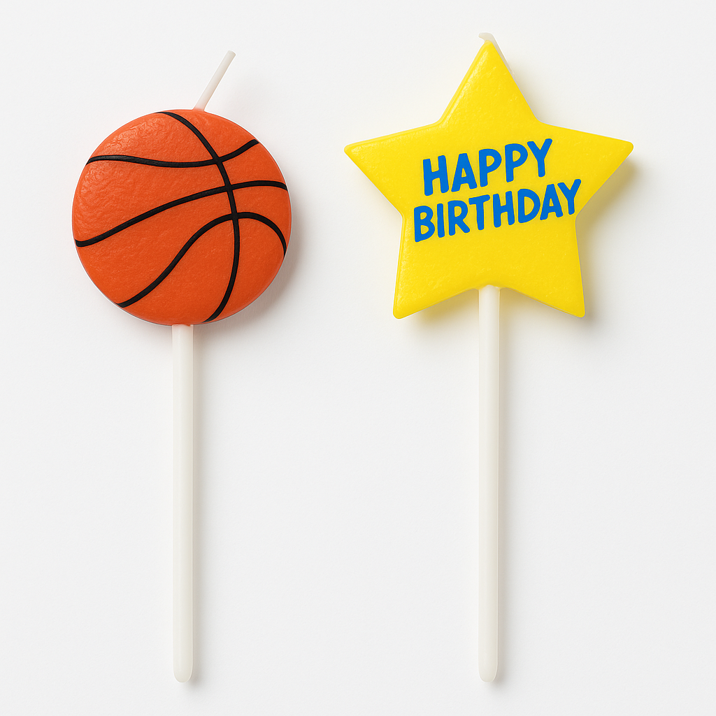 Basketball Birthday Candle Picks, 3-Inch, 6-Pack for Sports Party