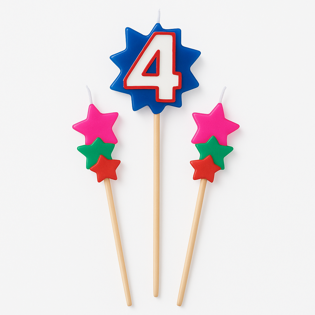 Star Birthday Toothpick Candle Set with Number 4