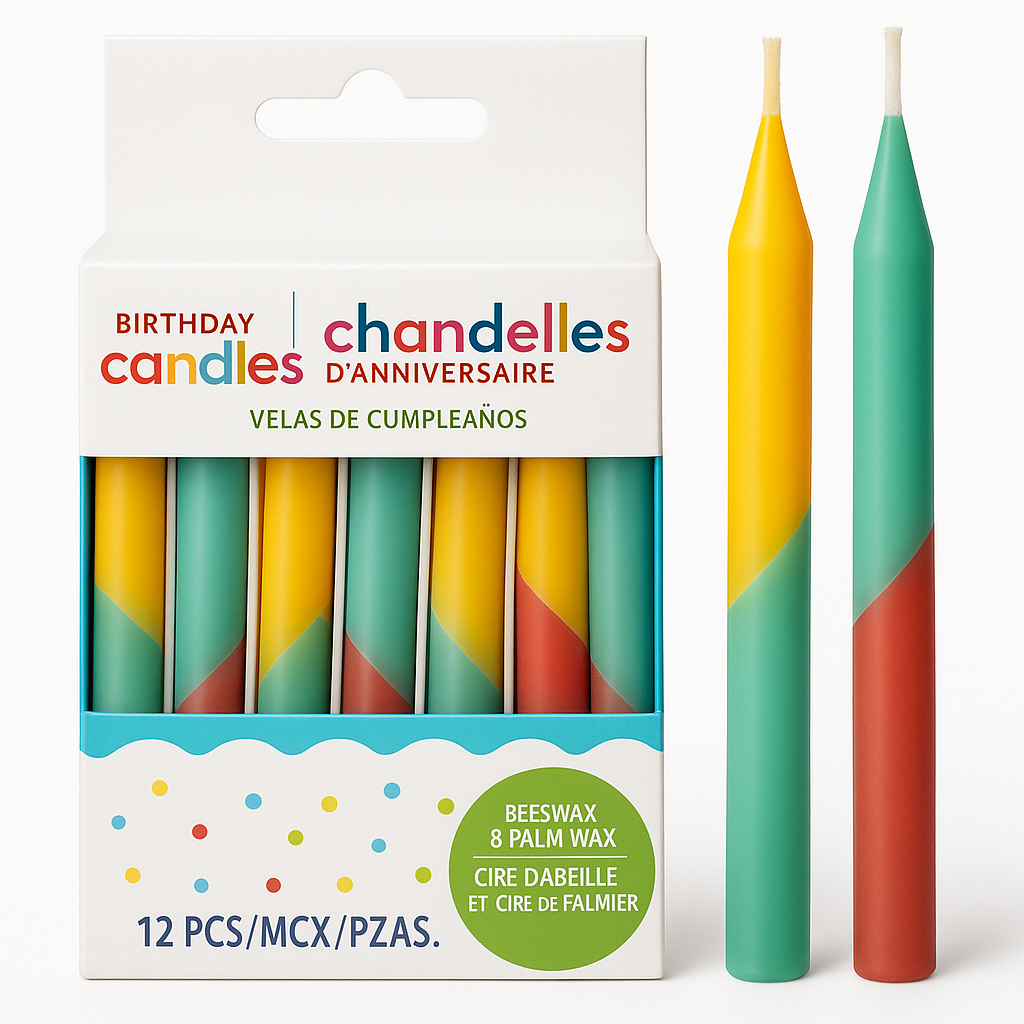 Beeswax & Palm Wax Spiral Birthday Candles, Multicolour, 12-Pack
