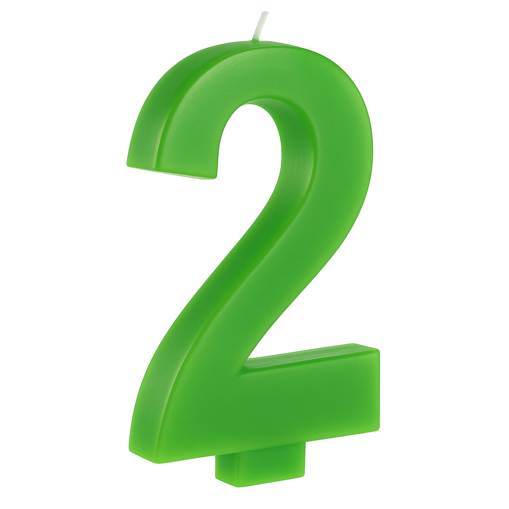 Festive Green Number 2 Birthday Candle - 5.25-Inch
