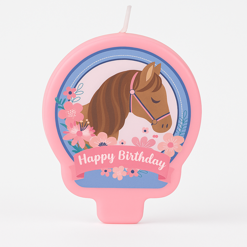 Saddle Up Horse Birthday Candle, Pink/Blue, 1.25-in