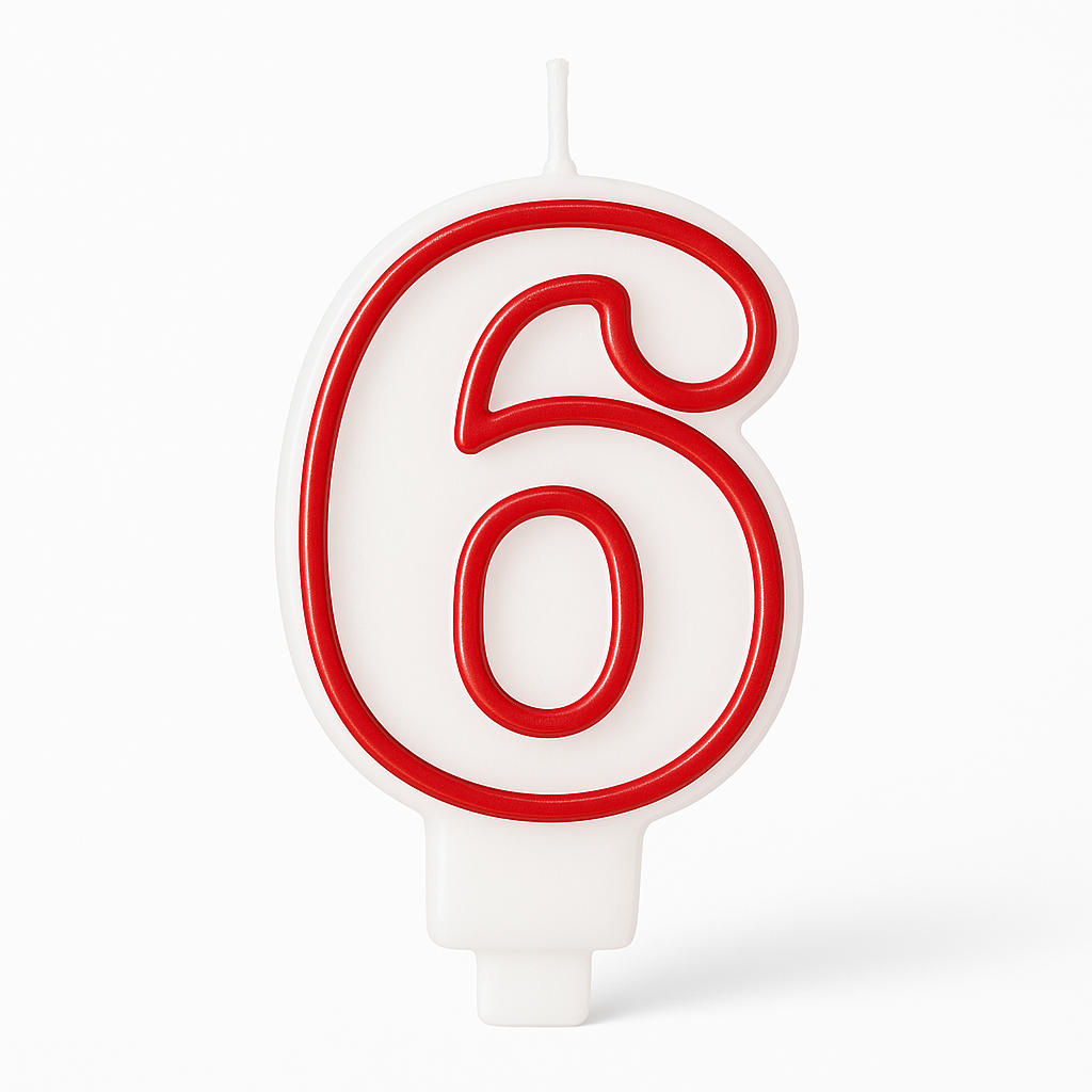 Red & White Number 6 Birthday Candle