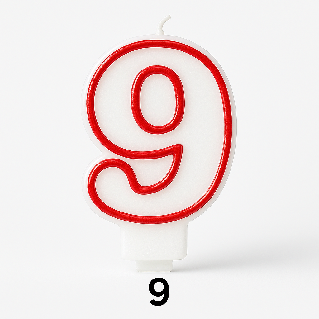 Red & White Number 9 Birthday Candle