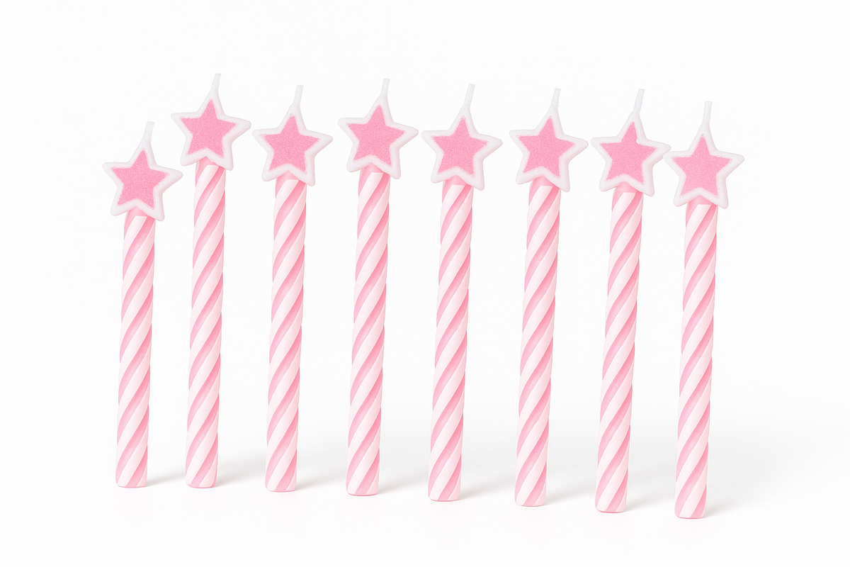 Bright Pink Star Spiral Birthday Candles - 8 Pack