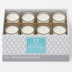 White Unscented Votive Candles with Glass Holders - 12 Pack