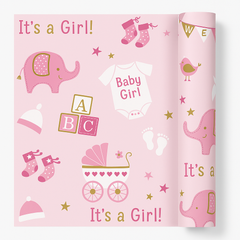 "It's a Girl" Elephant Baby Shower Gift Wrap, 40 ft