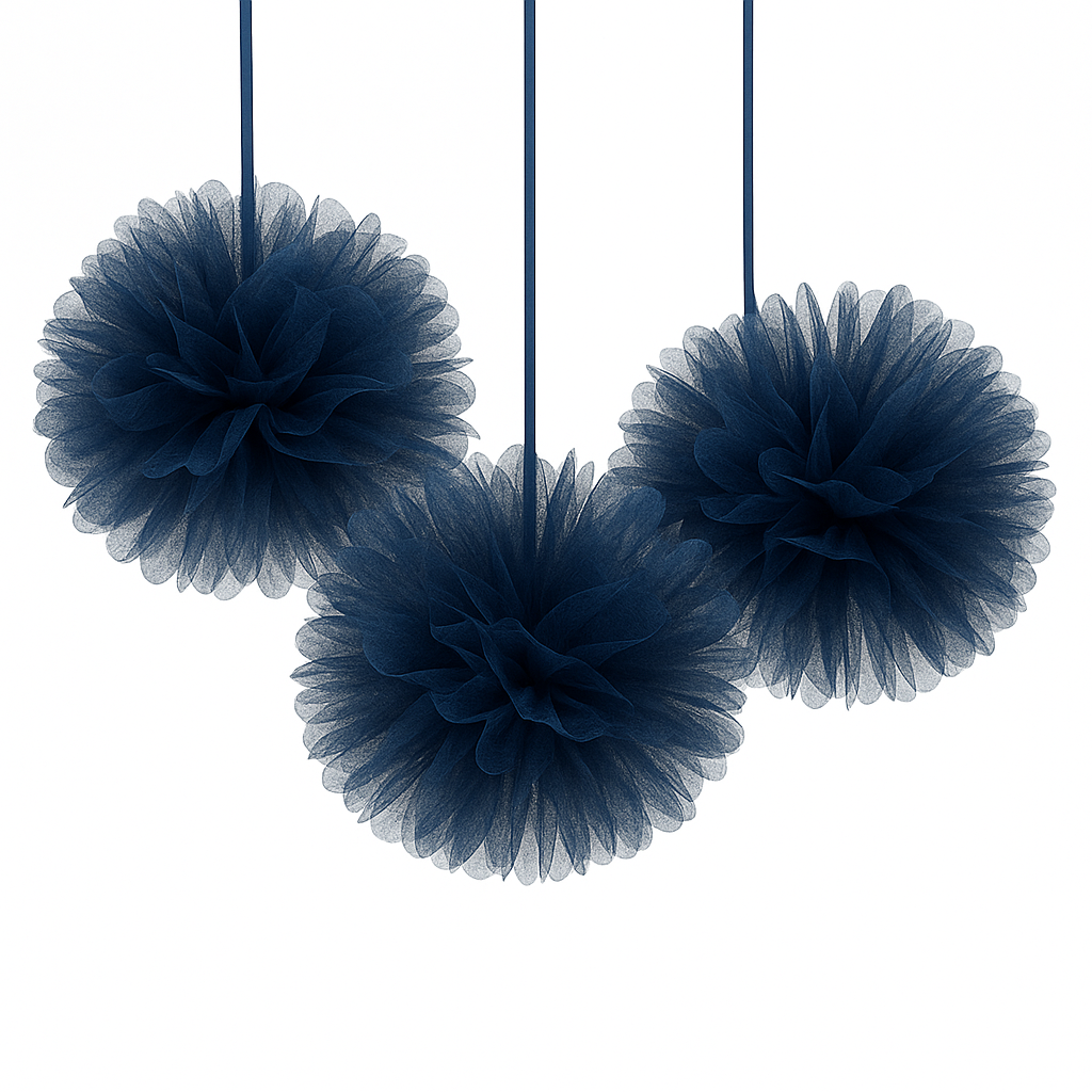 Navy Tulle Fluffy Decorations - Set of 3